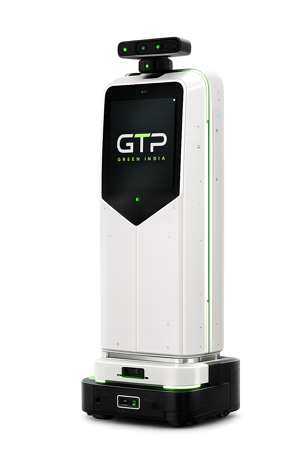 Interactive autonomous kiosk with integrated display and sensors.